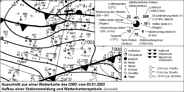 Ausschnitt einer amtlichen Wetterkarte des DWD